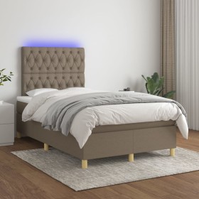 Cama box spring con colchón y LED tela gris taupe 120x200