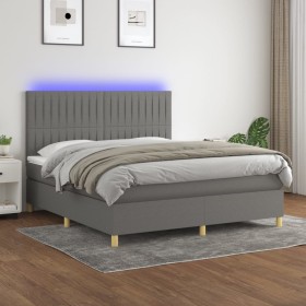Cama box spring colchón y luces LED tela gris oscuro 160x200