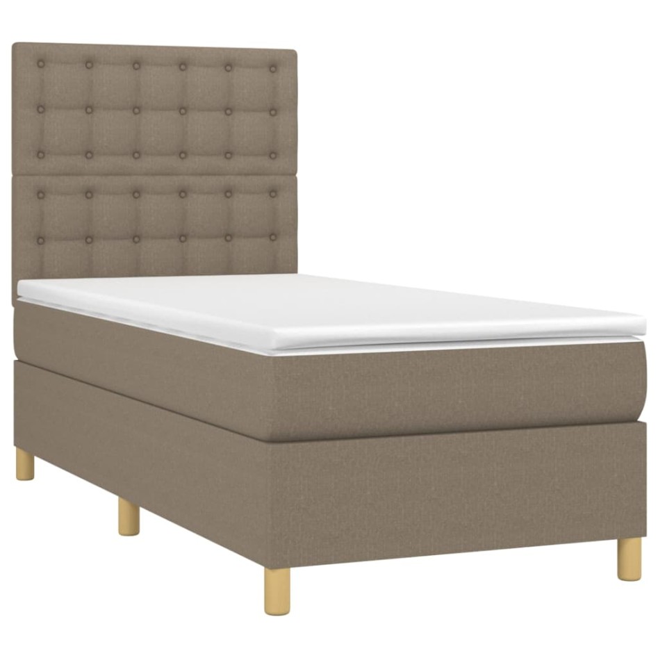 Cama box spring colchón y luces LED tela gris taupe 90x200