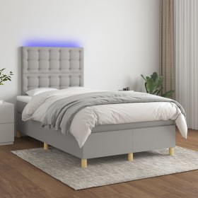 Cama box spring con colchón tela y LED gris claro 120x200