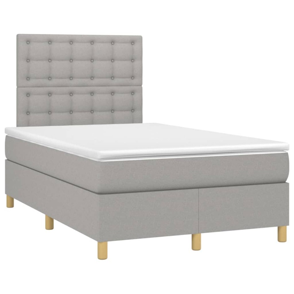 Cama box spring con colchón tela y LED gris claro 120x200