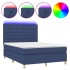 Cama box spring colchón y luces LED tela azul 140x190