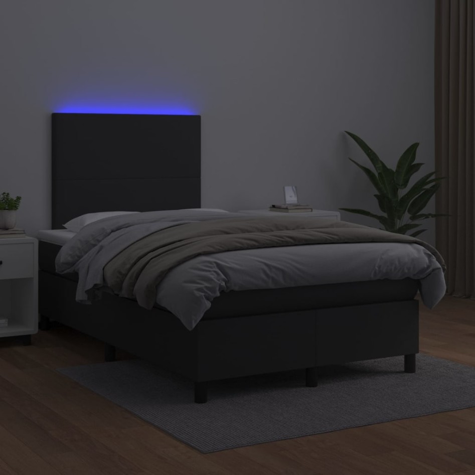 Cama box spring colchón y LED cuero sintético negro 120x200