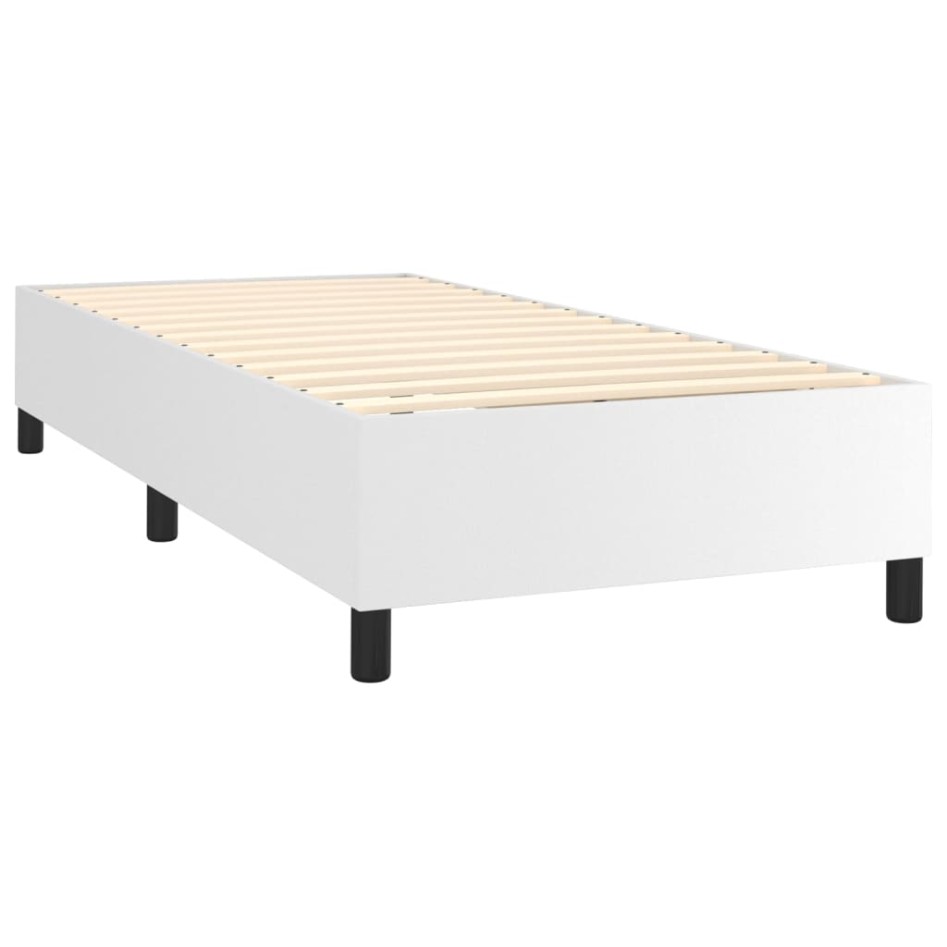 Cama box spring colchón y LED cuero sintético blanco 100x200
