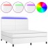 Cama box spring colchón y LED cuero sintético blanco 160x200