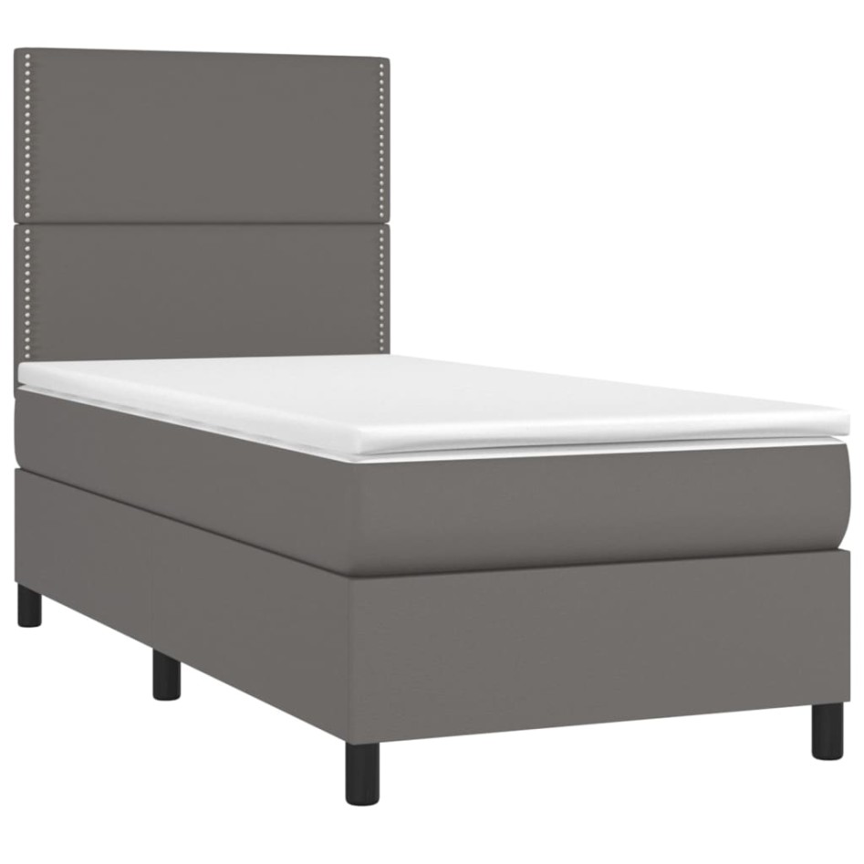 Cama box spring y colchón LED cuero sintético gris 80x200