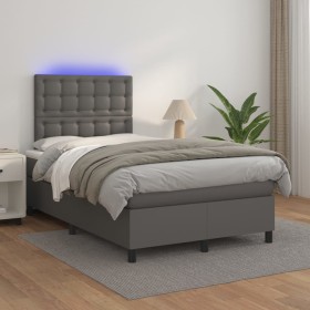 Cama box spring colchón y LED cuero sintético gris 120x200