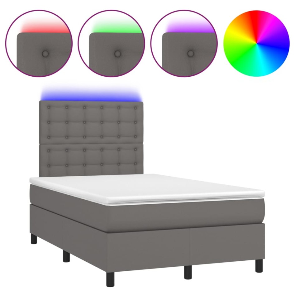Cama box spring colchón y LED cuero sintético gris 120x200