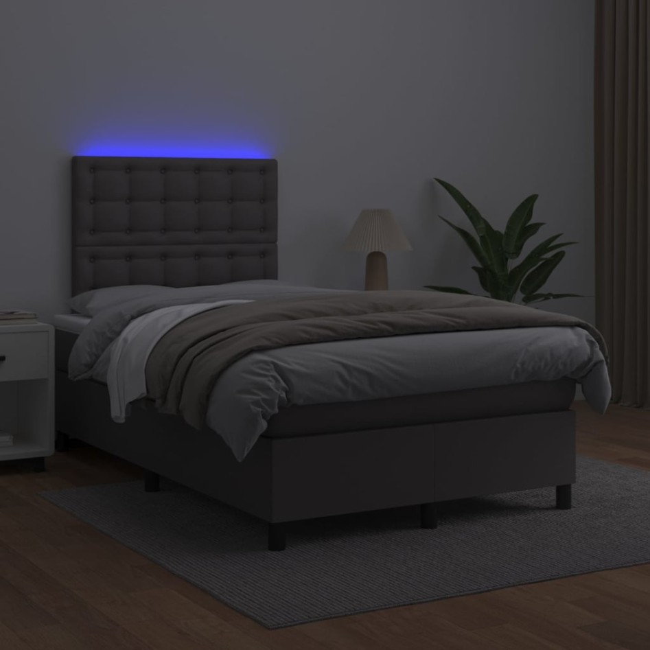 Cama box spring colchón y LED cuero sintético gris 120x200