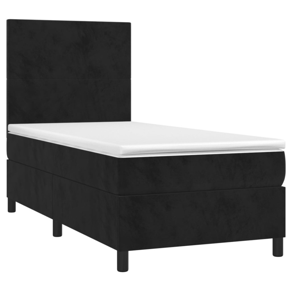 Cama box spring colchón y LED terciopelo negro 100x200