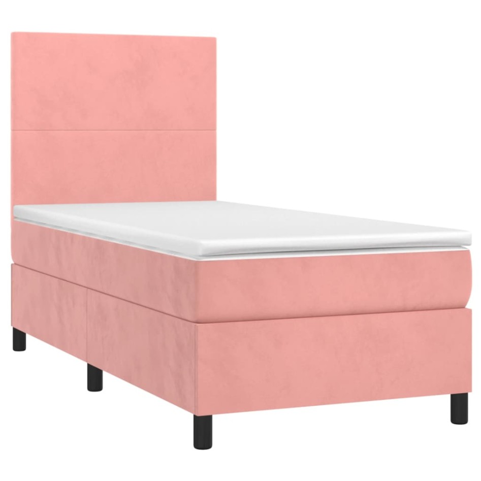 Cama box spring colchón y LED terciopelo rosa 90x190
