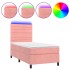 Cama box spring colchón y LED terciopelo rosa 90x190
