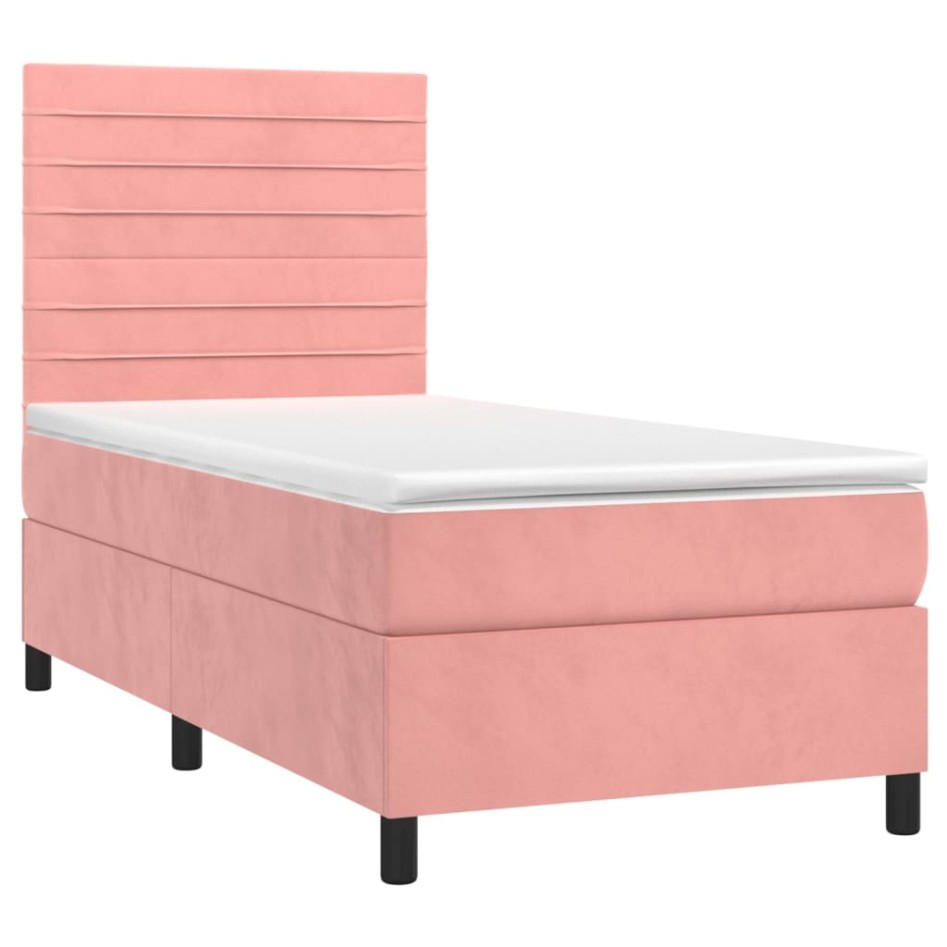 Cama box spring colchón y LED terciopelo rosa 90x190