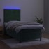 Cama box spring colchón y LED terciopelo verde oscuro 90x200
