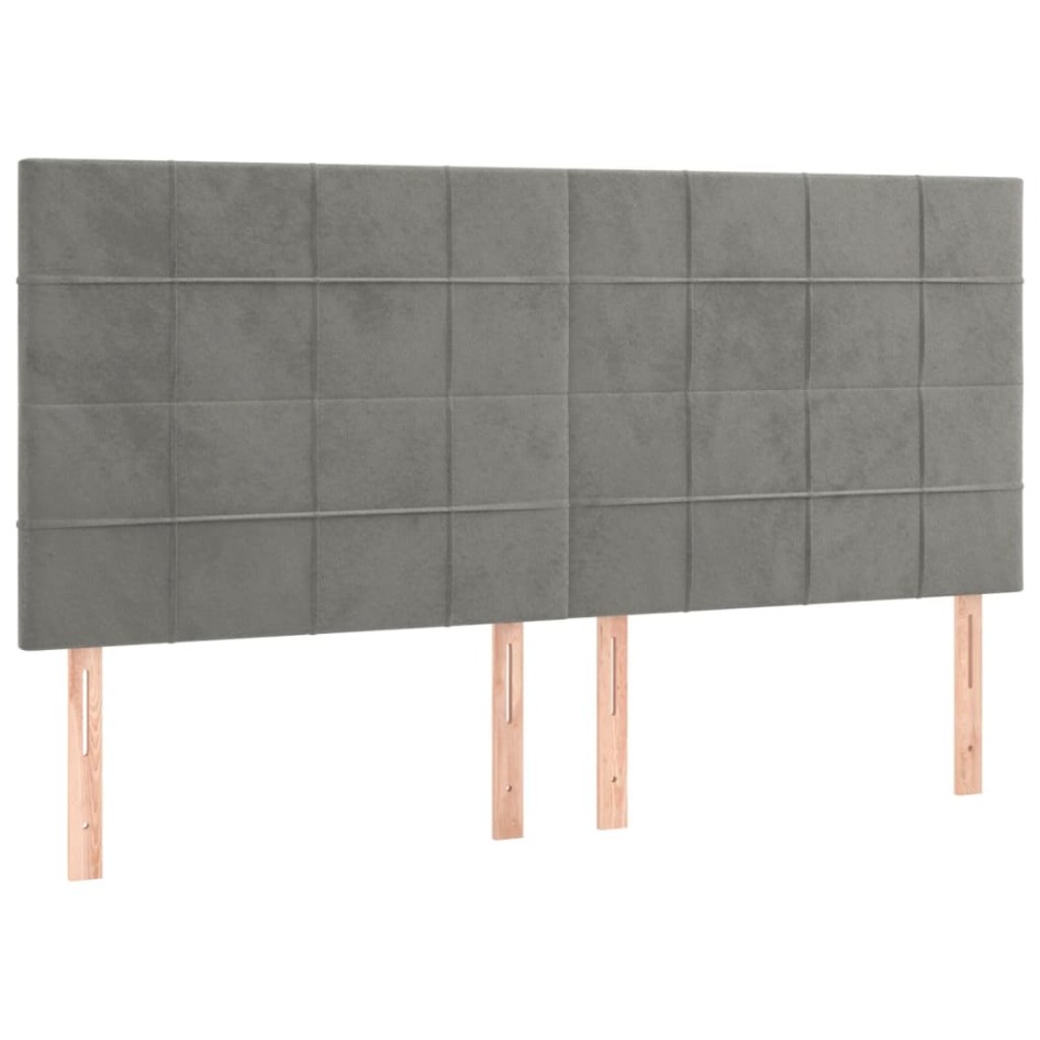 Cama box spring colchón y LED terciopelo gris claro 200x200