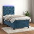 Cama box spring colchón y LED terciopelo azul oscuro 90x190