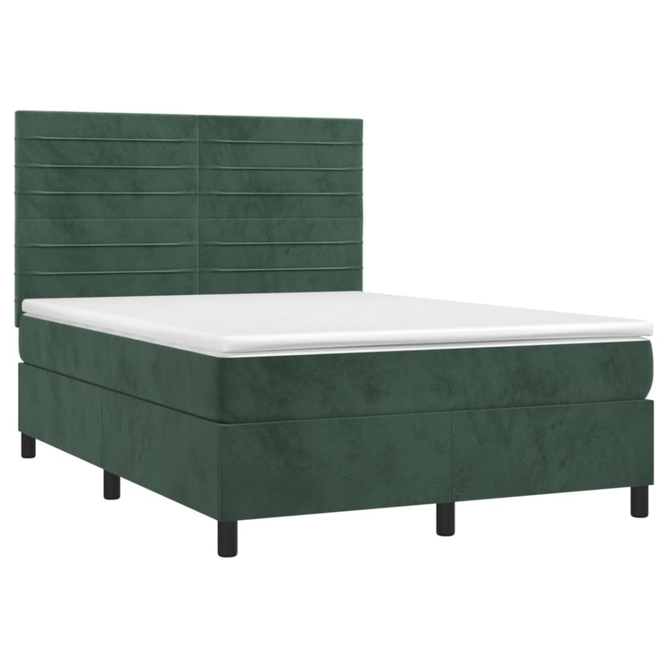 Cama box spring colchón y LED terciopelo verde oscuro