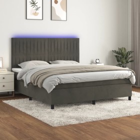 Cama box spring colchón y LED terciopelo gris oscuro 180x200