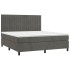 Cama box spring colchón y LED terciopelo gris oscuro 180x200
