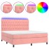 Cama box spring colchón y LED terciopelo rosa 160x200