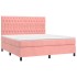 Cama box spring colchón y LED terciopelo rosa 160x200