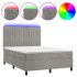 Cama box spring colchón y LED terciopelo gris claro 140x200