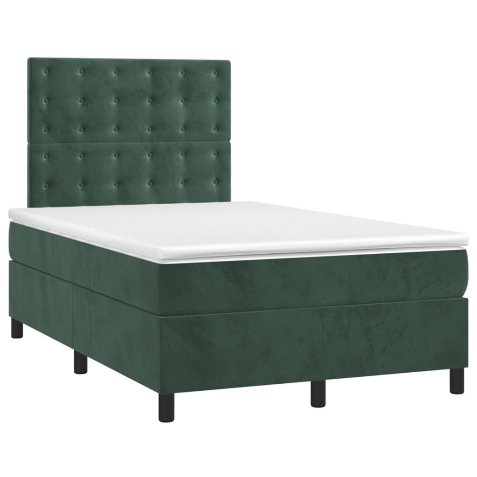 Cama box spring colchón y LED terciopelo verde oscuro
