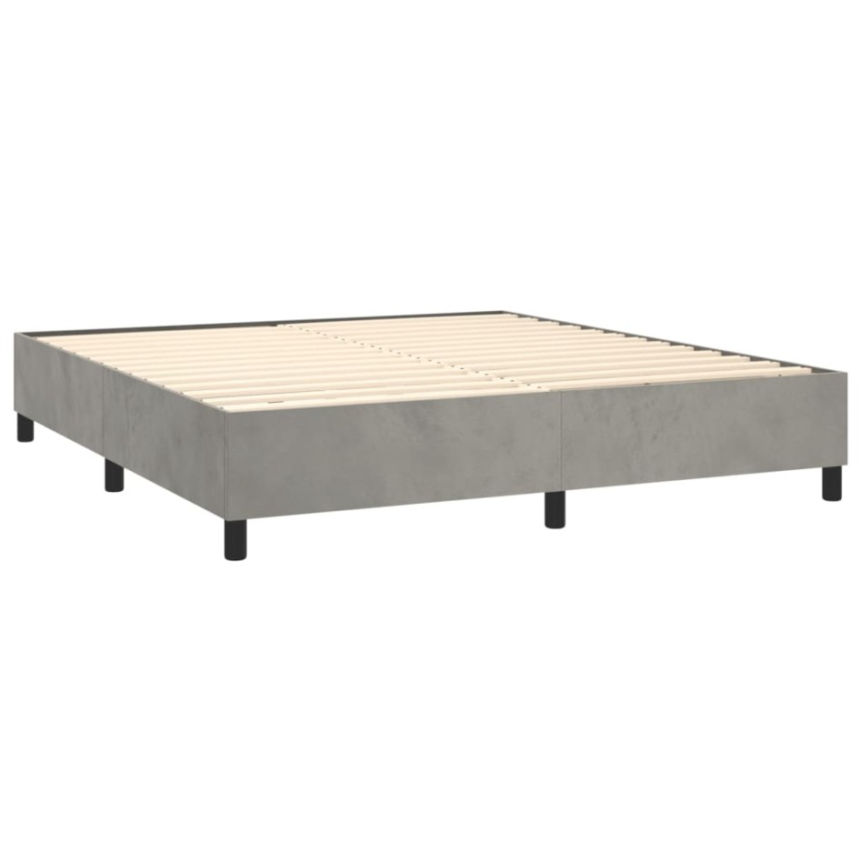 Cama box spring colchón y LED terciopelo gris claro 180x200