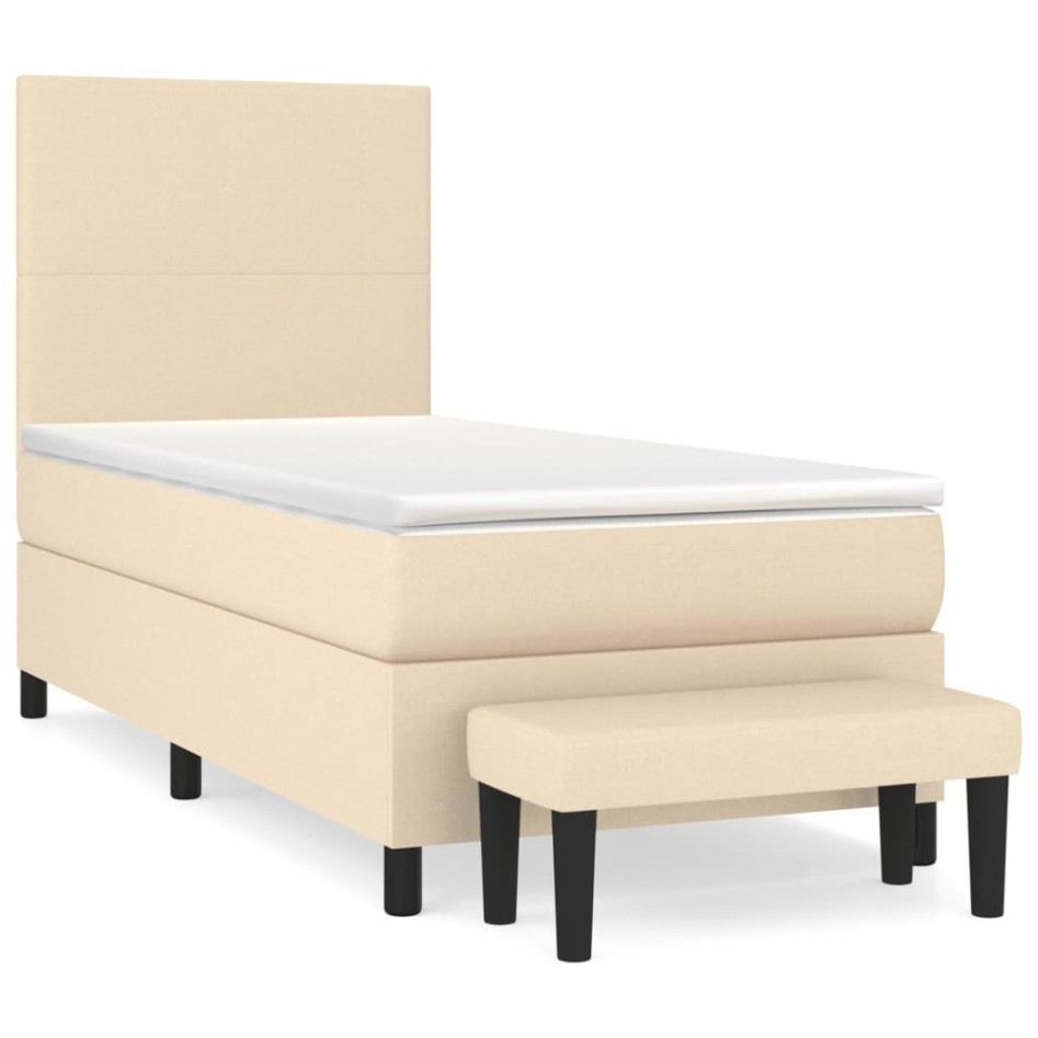 Cama box spring con colchón tela color crema 80x200