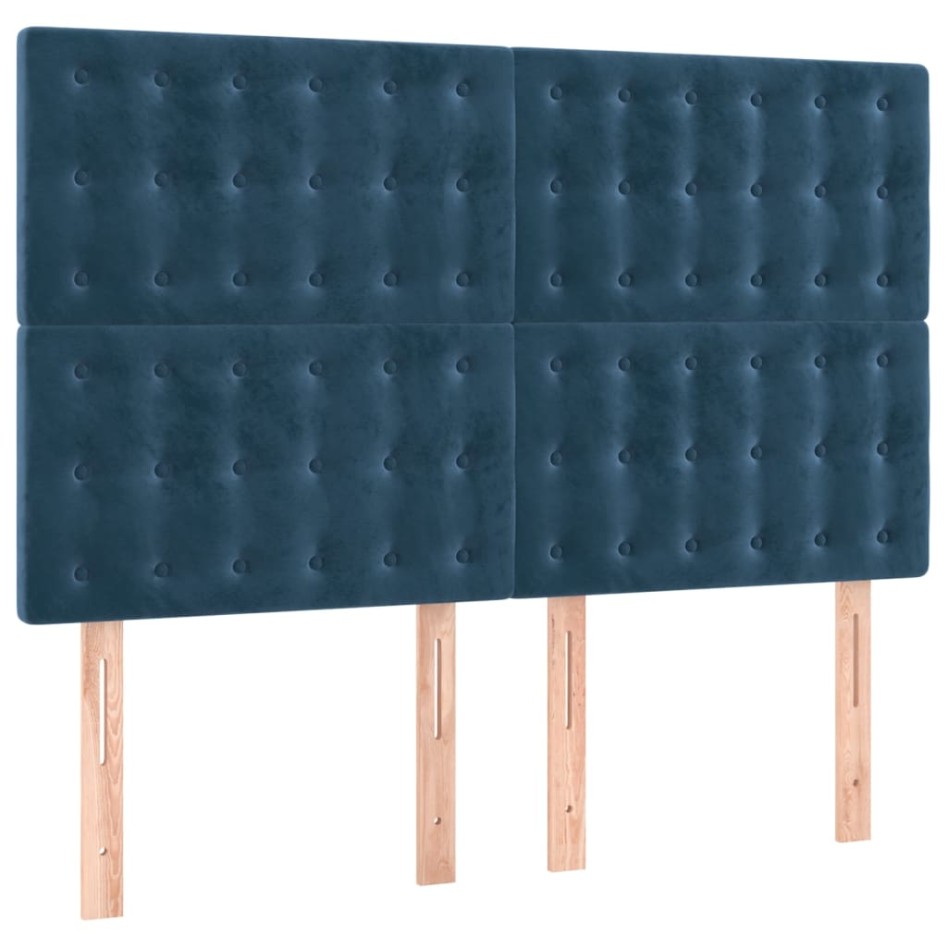 Cama box spring colchón y LED terciopelo azul oscuro 140x190