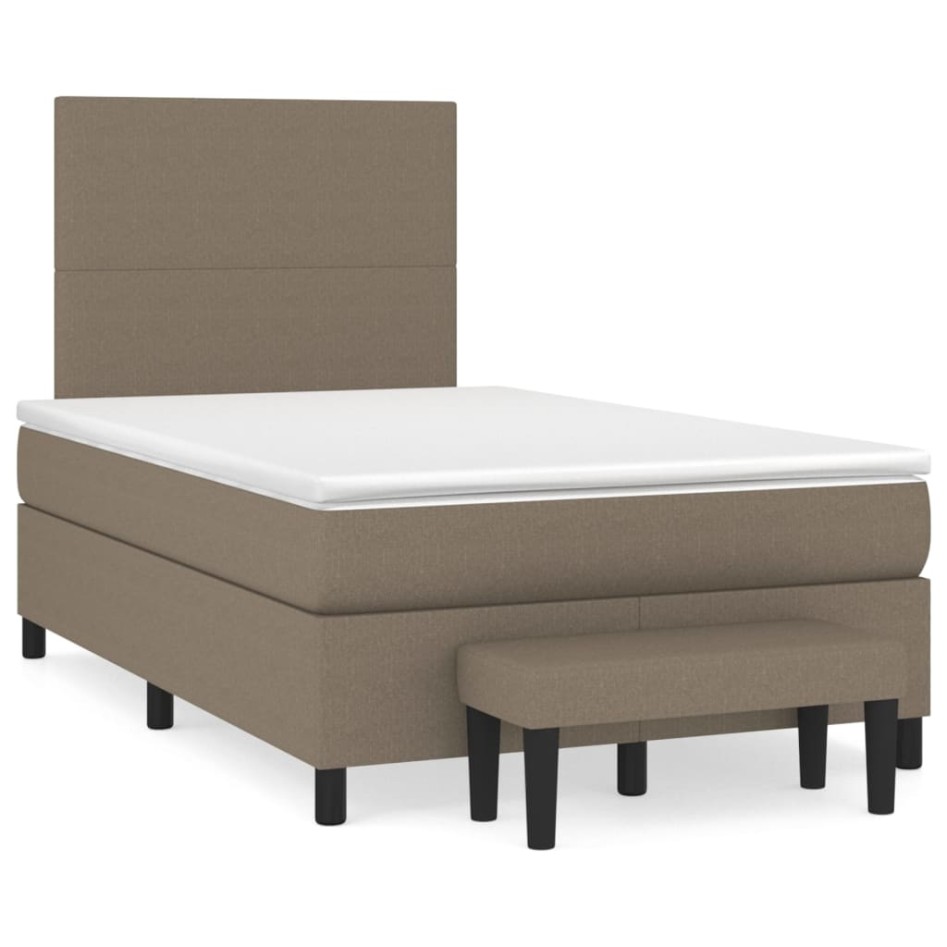 Cama box spring con colchón tela gris taupe 120x200