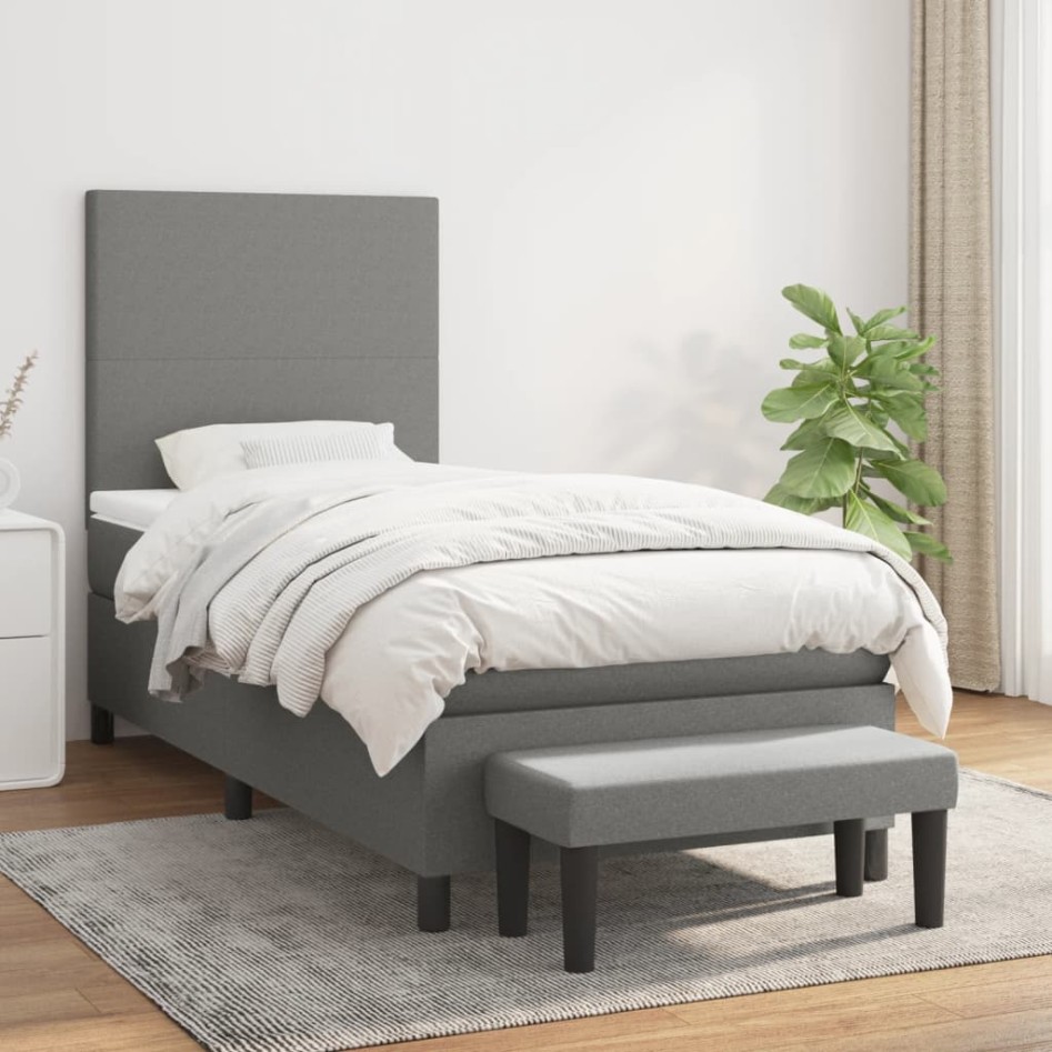 Cama box spring con colchón tela gris oscuro 90x200