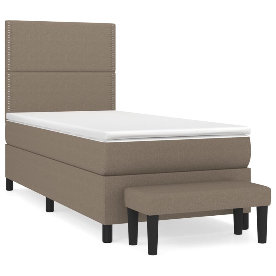 Cama box spring con colchón tela gris taupe 80x200