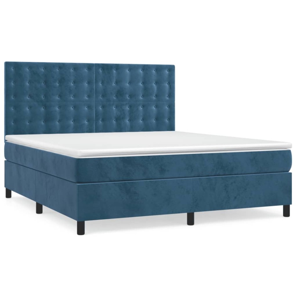 Cama box spring colchón y LED terciopelo azul oscuro 160x200
