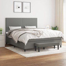 Cama box spring con colchón tela gris oscuro 160x200