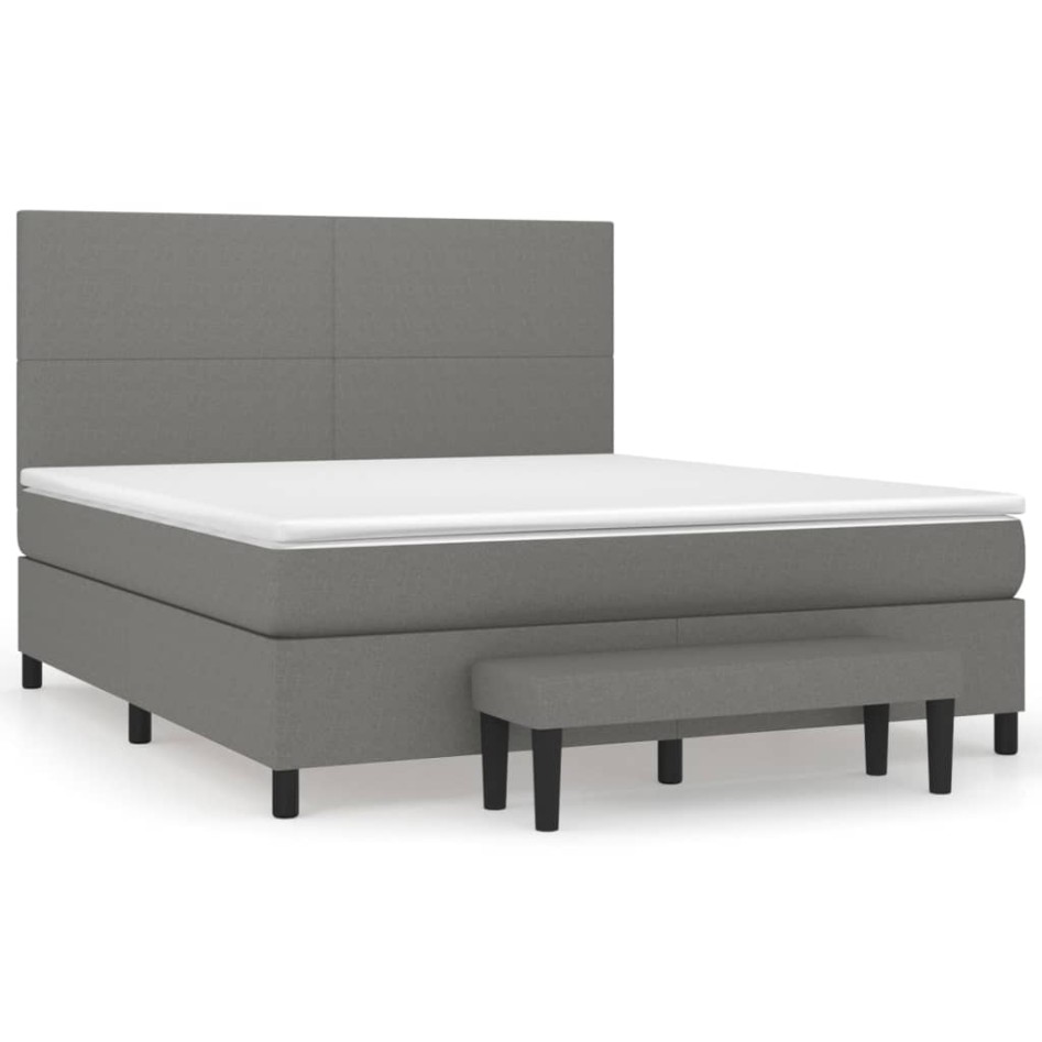 Cama box spring con colchón tela gris oscuro 160x200