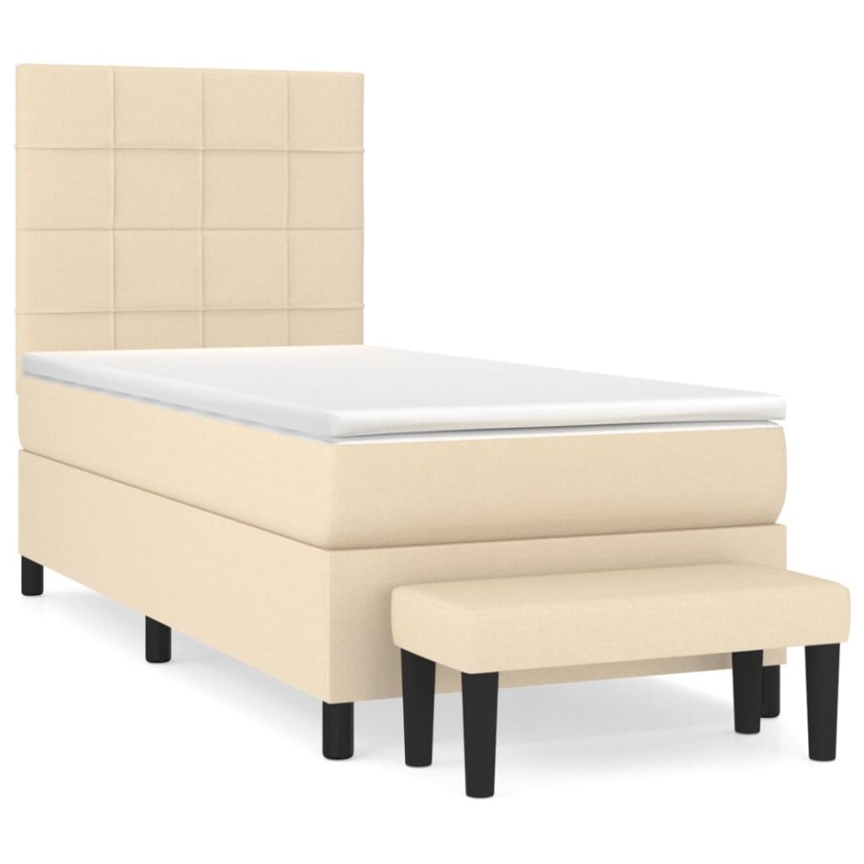 Cama box spring con colchón tela color crema 90x190