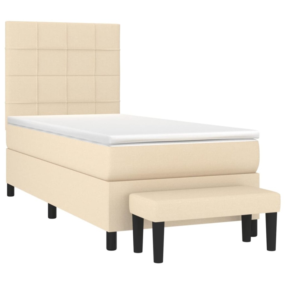Cama box spring con colchón tela color crema 90x190