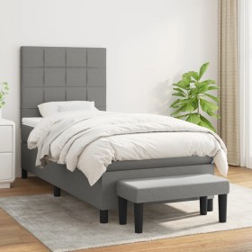 Cama box spring con colchón tela gris oscuro 100x200