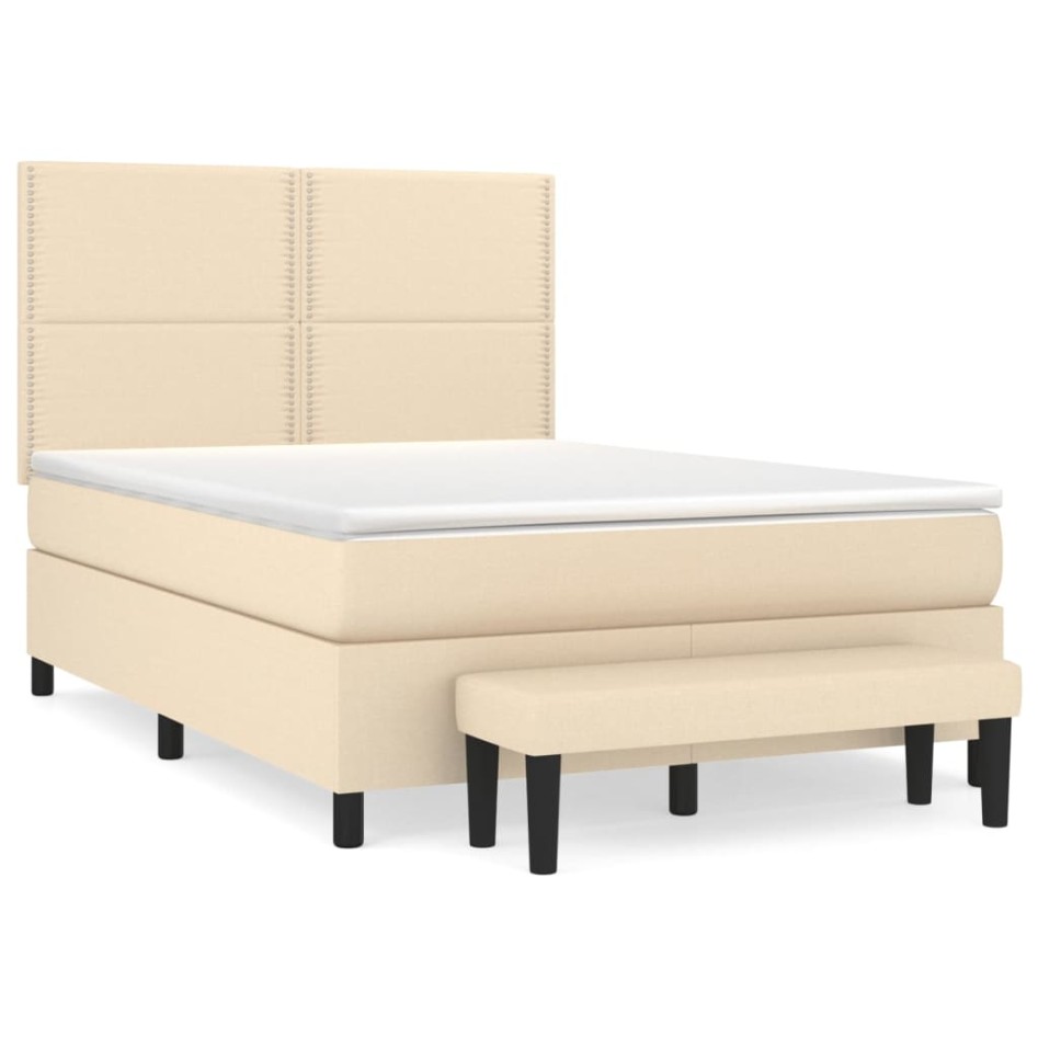Cama box spring con colchón tela color crema 140x200
