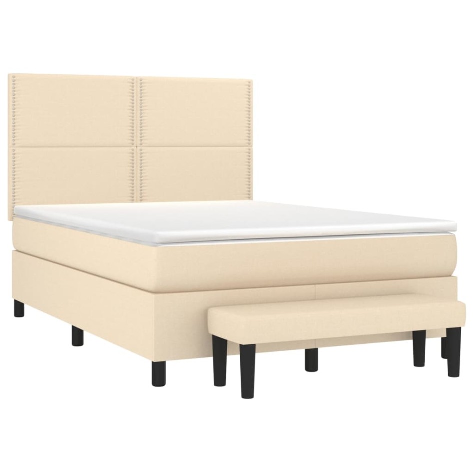 Cama box spring con colchón tela color crema 140x200