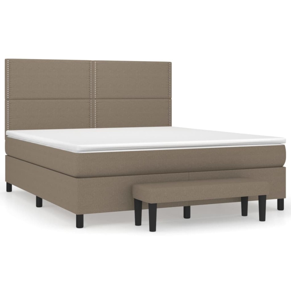 Cama box spring con colchón tela gris taupe 160x200