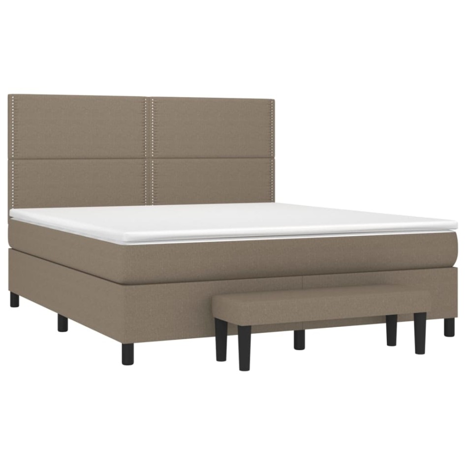 Cama box spring con colchón tela gris taupe 160x200