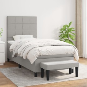 Cama box spring con colchón tela gris claro 90x190