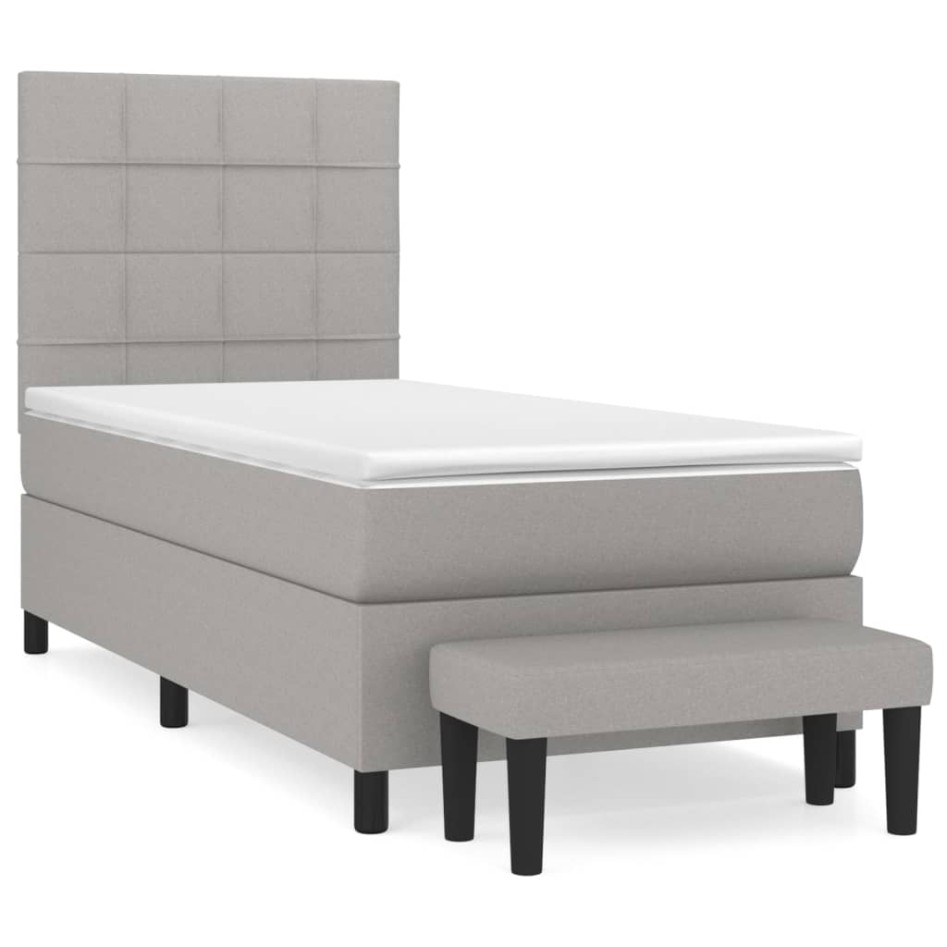 Cama box spring con colchón tela gris claro 90x190