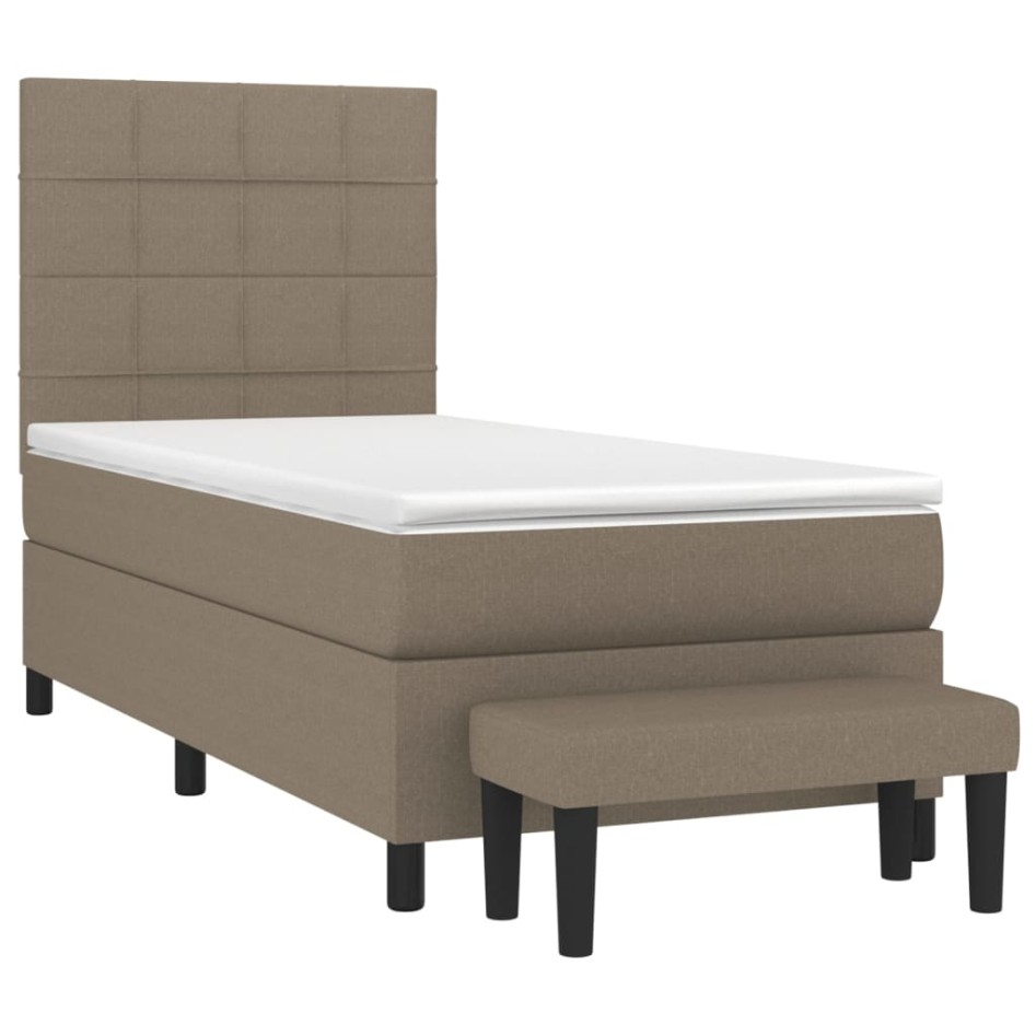 Cama box spring con colchón tela gris taupe 90x200