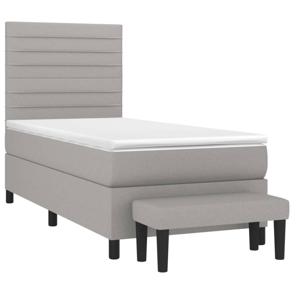 Cama box spring con colchón tela gris claro 100x200