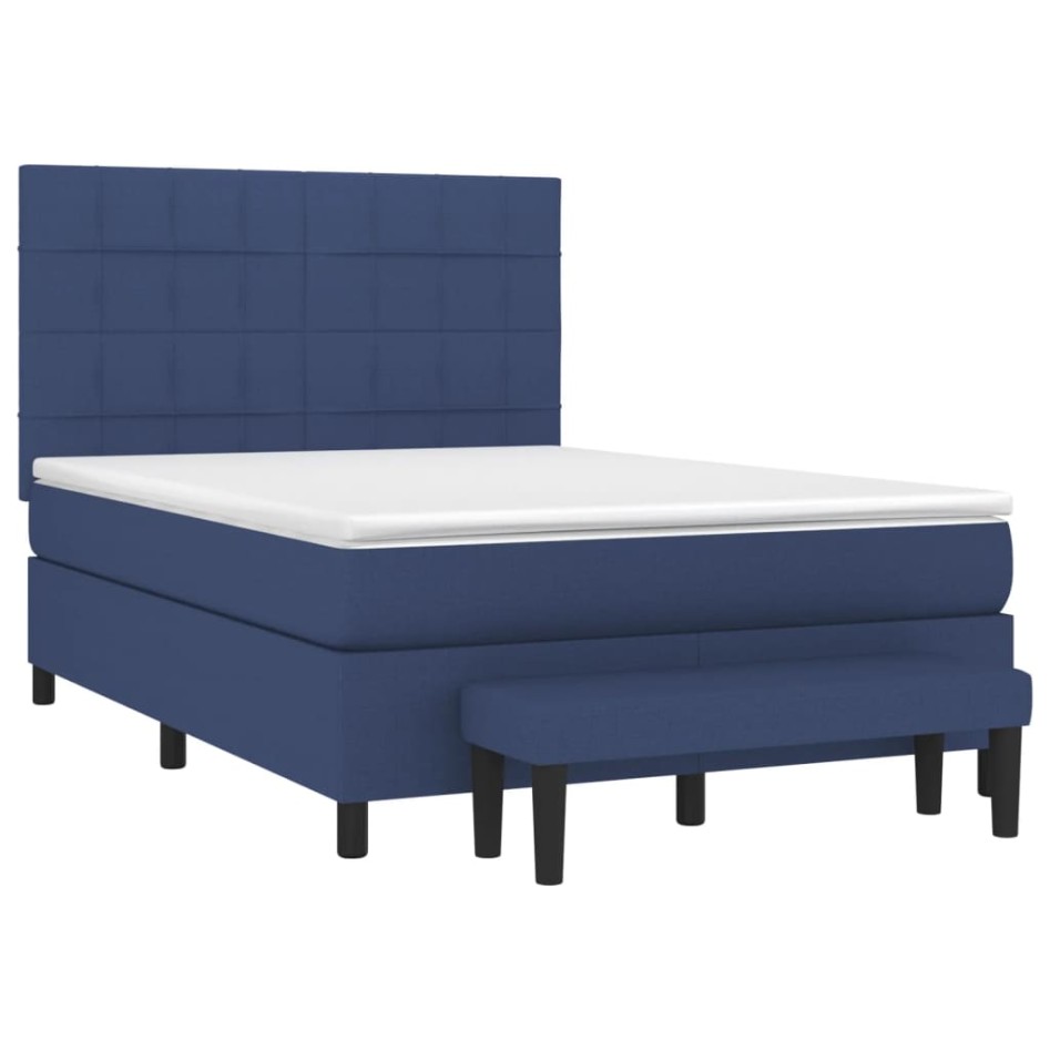 Cama box spring con colchón tela azul 140x190