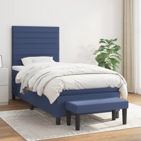 Cama box spring con colchón tela azul 90x200
