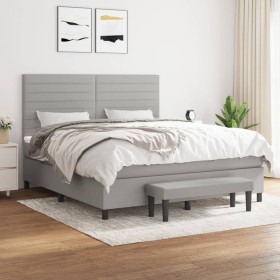 Cama box spring con colchón tela gris claro 160x200